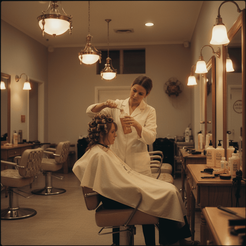 Professional perm application using chemical treatment techniques