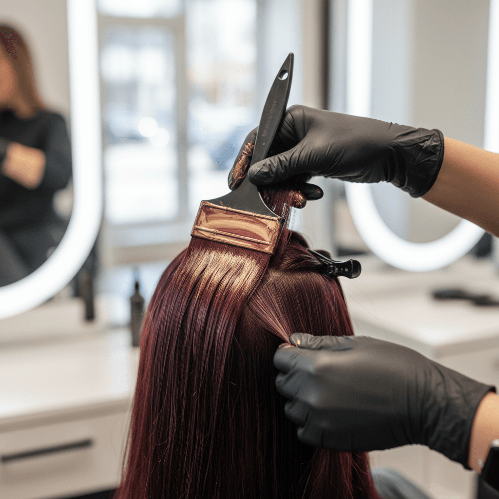 Colorist applying custom hair color