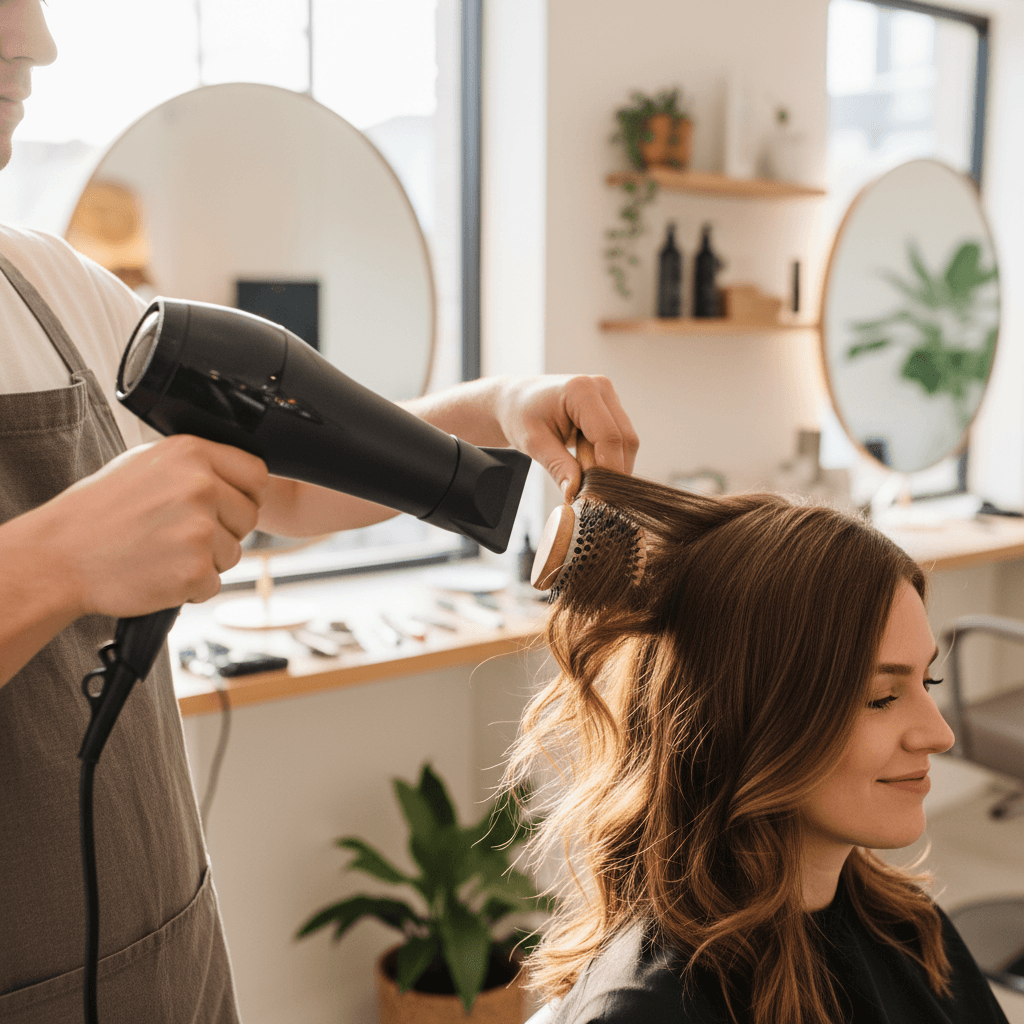 Bridesmaid blowout styling in progress