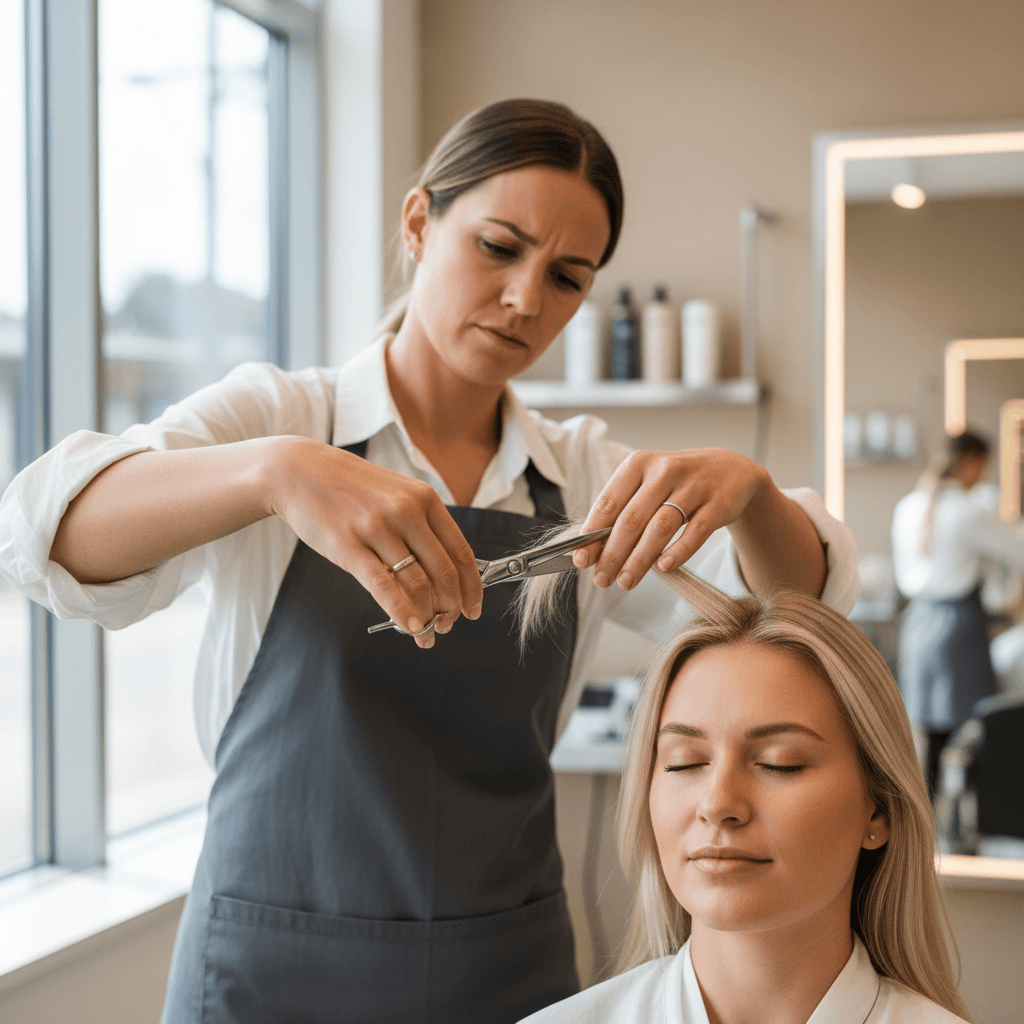 Stylist performing a precision haircut